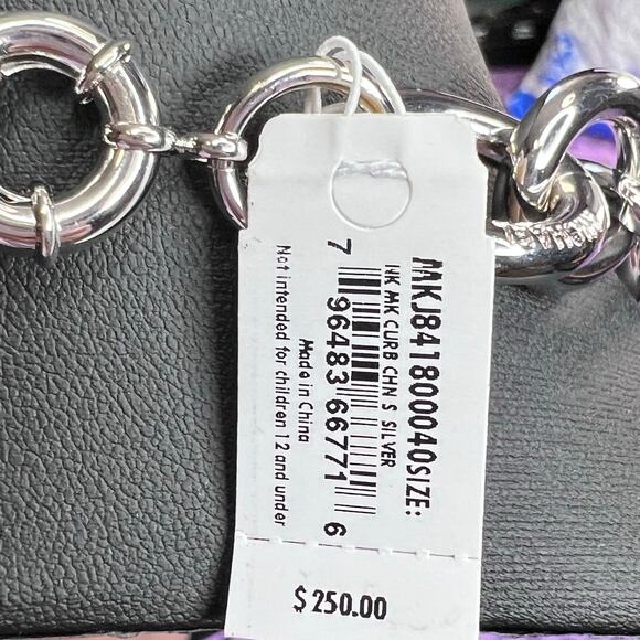 Michael Kors MKJ841800040 Silver Platinum-Plated Brass Curb Link Necklace NWT - Picture 4 of 5